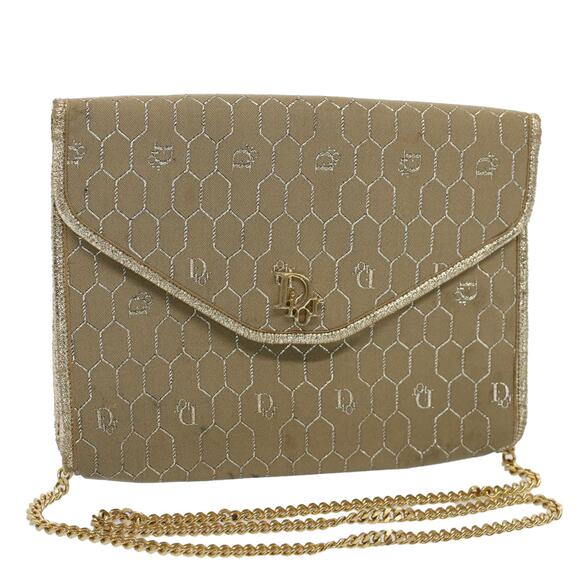 DIOR Honeycomb Canvas Chain Shoulder Bag Beige - Picture 1 of 16